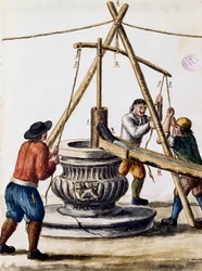 Gräver brunn, illustration från Illustrerad bok med venetianska dräkter, av Jan Grevenbroeck (1731-1807), akvarell, Italien