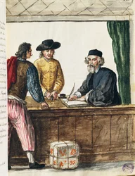Framstående köpman, illustration från illustrerad bok med venetianska dräkter, av Jan Grevenbroeck (1731-1807), akvarell, Italien