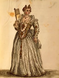 Gentlewoman i aftonklänning, av Jan van Grevenbroeck eller Giovanni Grevembroch (1731-1807), Gli Abiti de Veneziani, från illustrerad kostymbok, akvarell