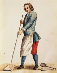 Glasblåsare av Muranoglas, illustration från illustrerad bok med venetianska dräkter, av Jan Grevenbroeck (1731-1807), akvarell, Italien