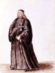 Riddare av Malta. Akvarellteckning och tusch från manuskriptet "Venitianernas seder"" av Jan van Grevenbroek (eller Giovanni Grevenbroich (Grevenbroich) (1731-1807)