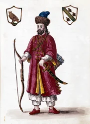 Marco Polo. Akvarellteckning och tusch från manuskriptet "Venitianernas seder"" av Jan van Grevenbroek (eller Giovanni Grevenbroich (Grevenbroich) (1731-1807)