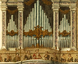 Orgel, detalj från kantat av putte, av Giovanni Grevembroch. Italien