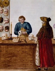 Maskaffären, illustration från Illustrerad bok med venetianska dräkter, Italien