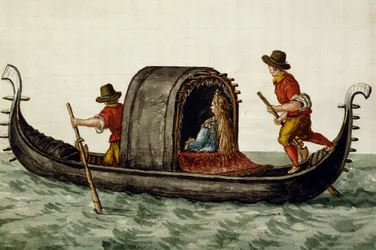 Venetiansk brud som förs med gondol till sitt bröllop, av Jan Grevenbroeck (1731-1807), Italien