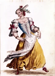 venetiansk dans. Akvarellteckning och tusch från manuskriptet "Venitianernas seder"" av Jan van Grevenbroek (eller Giovanni Grevenbroich (Grevenbroich) (1731-1807)
