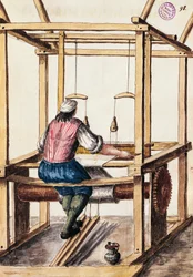 Weaver, Illustration av Jan van Grevenbroeck (1731-1807) från The dress of the Venetians manuscript, Italy