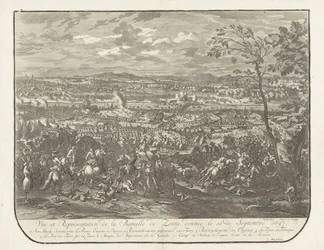 Slag bij Senta, 1697 Vy och representation av slaget vid Zenta, givet den 11 september 1697 (titel på objekt)