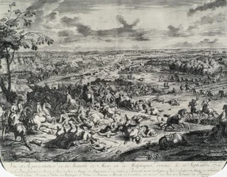 Stridsscener från: Dumont et Rousset, Histoire militaire du Prince Eugene (1663-1736), serie om åtta gravyrer