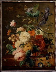 Blomkorg med fjärilar. Målning av Jan Van Huysum (1682-1749) Ec. Hol.