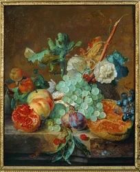 Blommor och frukt (målning på duk)