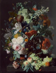 Stilleben med blommor och frukt, c.1715