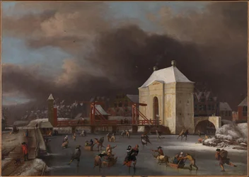Utsikt över Heiligewegspoort i Amsterdam, ca 1660-80 (olja på duk)