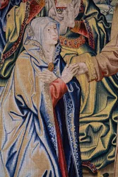 flamländsk gobeläng. Serien Heaven of Charles V. Christ säger hejdå till sin mor. Serietecknaren Jan van Coninxloo. Tillverkning av Julien Portois, Mechelen (Malines). Omkring 1521