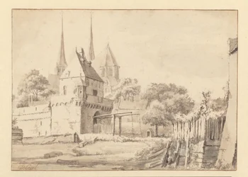 Utsikt över Bergpoort och Bergkerk i Deventer