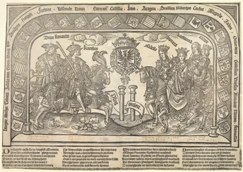 Filip den stiliges sex barn: Eleonora av Kastilien, Karl V, Isabella av Österrike, Ferdinand I, Maria och Katarina, ca. 1523