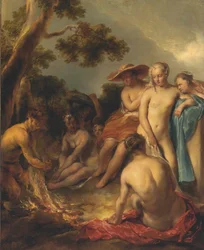 Tyska: Satyr und Nymphen (das Bad der Diana) Nymfer och en satyr