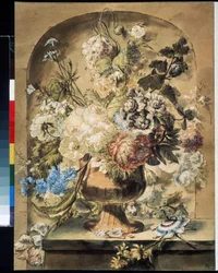 ""Stilleben med blommor"" Akvarell av Jan van Os (1744-1808) 1700-tals Pushkin-museet, Moskva