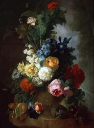 Stilleben med rosor och riddarsporrar. Målning av Jan van Os (1744-1808). Privat samling.