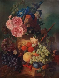 Prydnadsvas med blommor och frukt, c1798, 1938