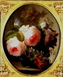 Rosor och andra blommor i en vas