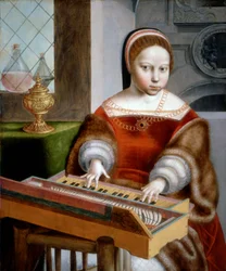 Ung kvinna som spelar ett clavichord