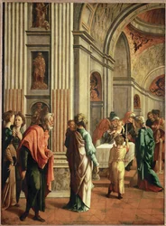Jesus förd till templet (målning på ek)