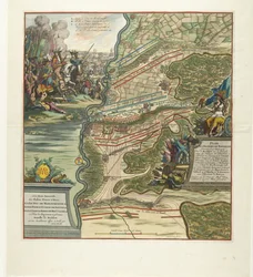 Slag bij Höchstädt, 1704 Plan för den härliga striden given den 13 augusti nära Hochstett vid Donau (...) (titel på objekt)