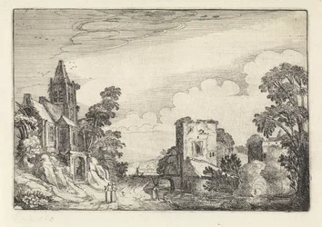 Torn och en kyrka i ett landskap Amenissimae aliquot requculae (serietitel) Landskap (serietitel)