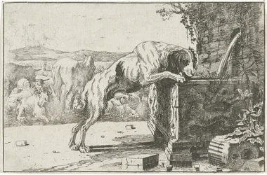Hund vid en fontän Djur (serietitel) Zoographiam (serietitel)