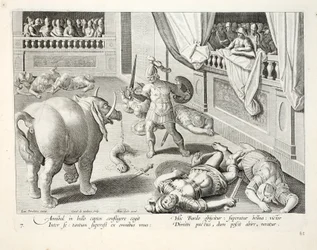 Hannibal får besegrade romare att slåss mot varandra, illustration från 