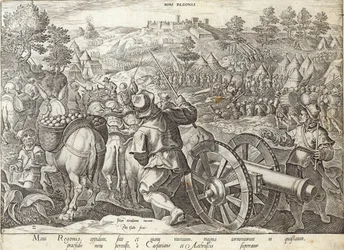 Slaget vid Mons Regionis, tavla från "The History of the Medici", graverad av Philip Galle (1537-1612), ca 1583