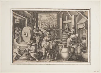 Oleum Olivarum (The Production of Olive Oil), tallrik 12 i Nova Reperta (New Inventions of Modern Times)