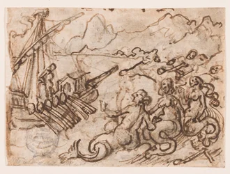 Sida i en skissbok: Ulysses passerar sirenerna (recto); Ulysses i underjorden (verso)