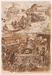 Recto, ovan: Collecting Bitumen, from Plinius