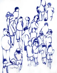 Crowd in Blue, ca 2024 (blandteknik på papper)