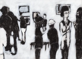 Vernissage I Charcoal and Gesso, c.2017 (kol och gesso på papper)