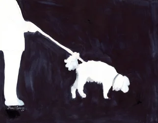 Man som rastar sin hund i Indigo III, ca 2021 (vattenteknik på papper)