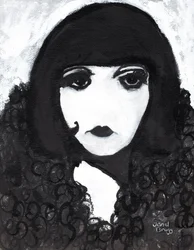 Siren in a Faux Fur Coat, ca 2020 (sumi-tusch och gesso på papper)