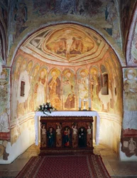 Hrastovlje befästa kyrka, Trinity Church, Apostles (1490), detalj från fresker av Janez Iz Kastva, Slovenien
