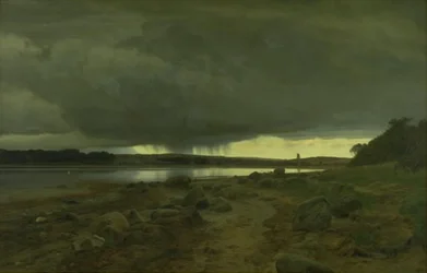 Ett regnigt landskap. Kalø Vig, Jylland
