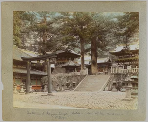 Entré till Tōshō-gū, Nikko, Japan (handfärgat svartvitt foto)