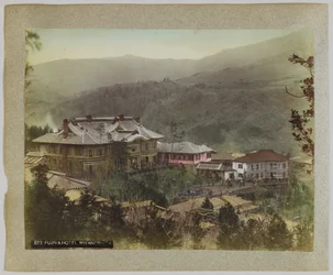 Fujiya Hotel, Miyanoshita, Hakone, Kanagawa Prefecture, Japan (handfärgat svartvitt foto)