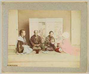 Japansk vigselceremoni (handfärgat svartvitt foto)