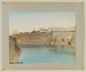 Osaka Castle, Japan (handfärgat svartvitt foto)