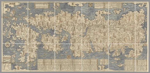 En stor färgad karta över Japan, ritad av Ishigawa Nagara