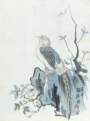 Bird on a Rock (träblocktryck)