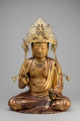 Bodhisattva Kannon med en Lotusblomma (trä, förgyllning och lack)