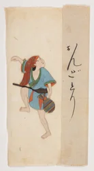 Dansande figur, Add MS 5252, f.70, sent 1600-tal (sidenapplikation, oshi-e  färg på papier mâché)