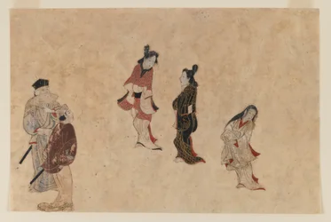 Tidig Ukiyo-e-målning (bläck, färg och guld på papper)